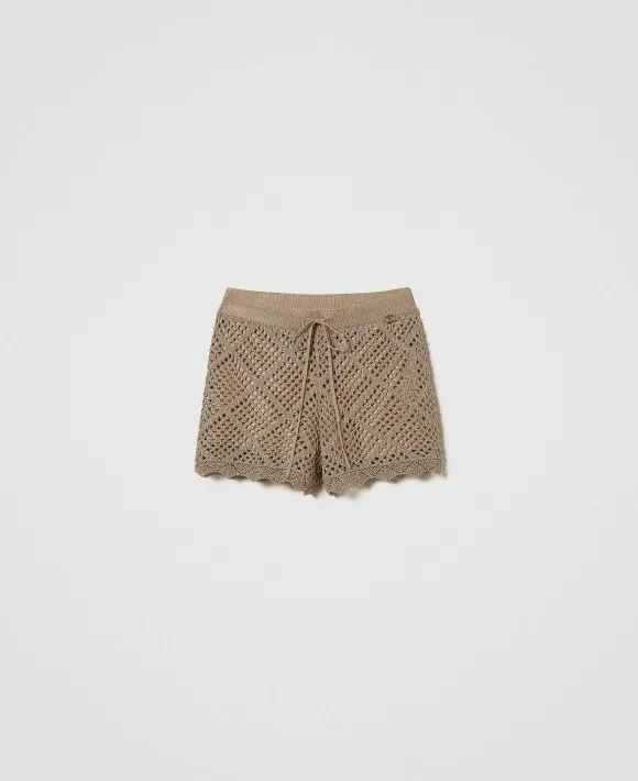 TWINSET Milano Shorts In Maglia A Rete Lurex Marrone Discount