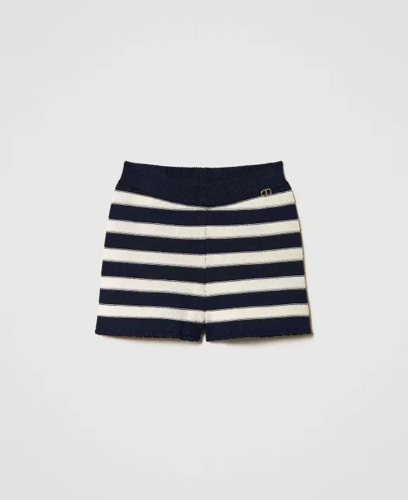 TWINSET Milano Shorts In Maglia A Righe Bicolore Bianco Best Sale