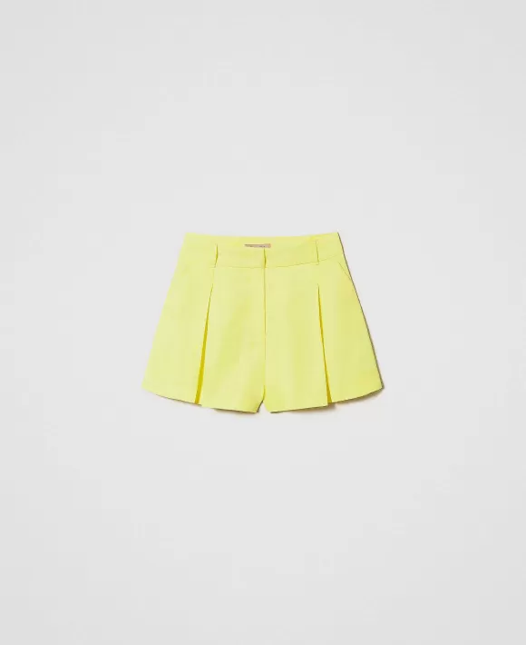 TWINSET Milano Shorts In Misto Lino Con Pieghe Giallo Online