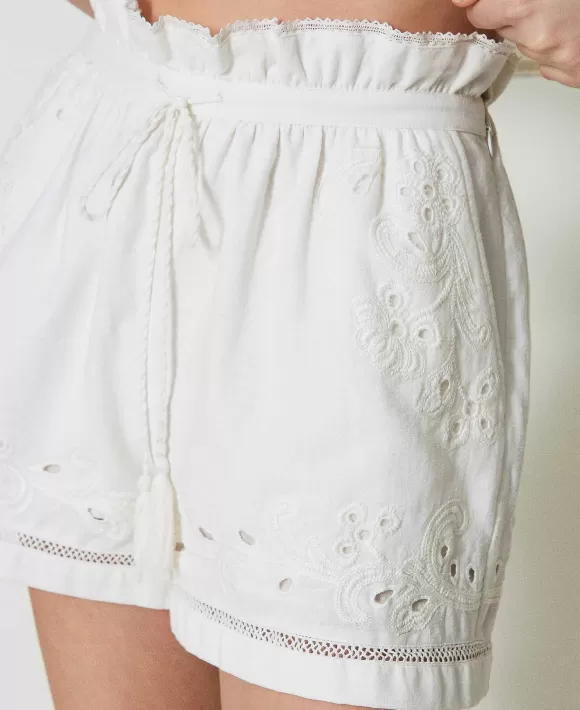 TWINSET Milano Shorts In Mussola Con Ricami Bianco Clearance