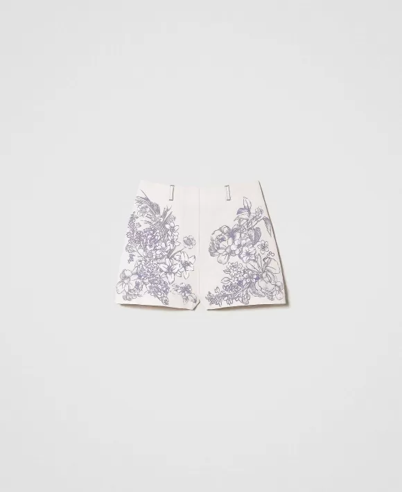 TWINSET Milano Shorts Myfo In Misto Lino Stampato Viola Shop