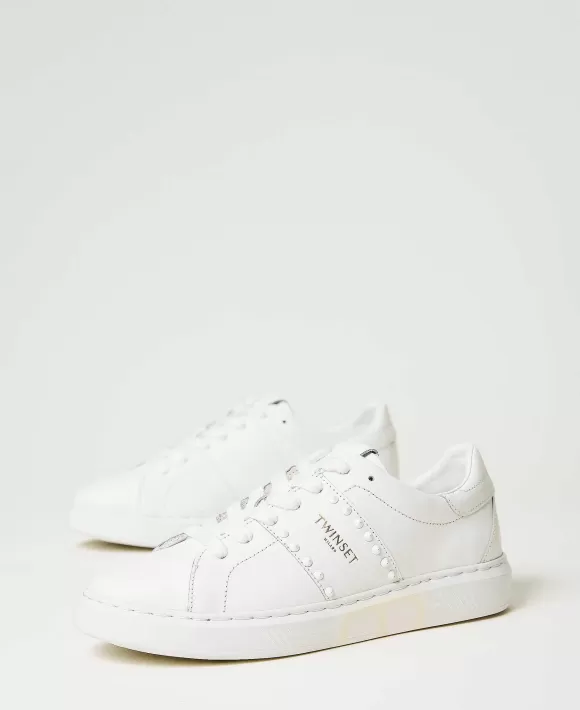 TWINSET Milano Sneakers In Pelle Con Borchie Bianco New