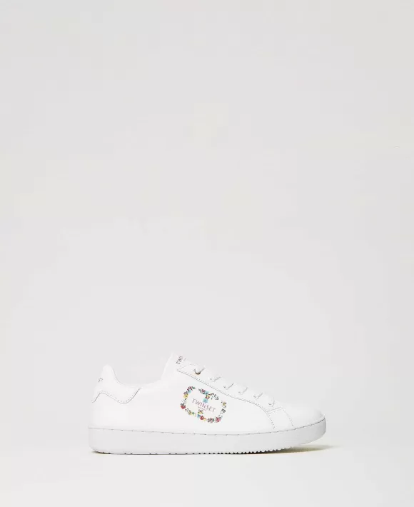 TWINSET Milano Sneakers In Pelle Con Oval T A Fiori Bianco Clearance