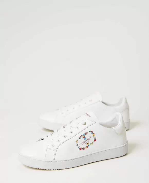 TWINSET Milano Sneakers In Pelle Con Oval T A Fiori Bianco Clearance