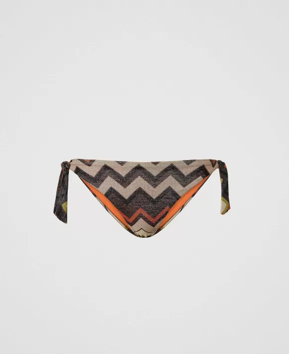 TWINSET Milano Tanga Da Bagno Lurex A Stampa Chevron Marrone Cheap