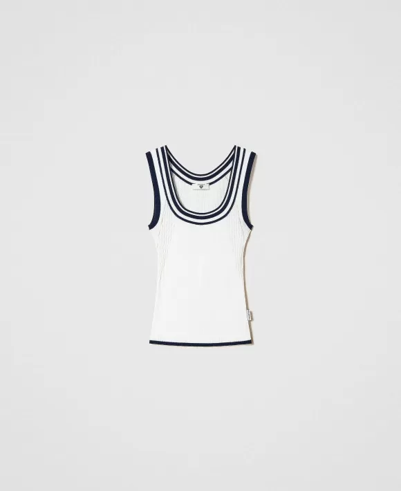 TWINSET Milano Top A Coste Con Righe A Contrasto Blu Clearance