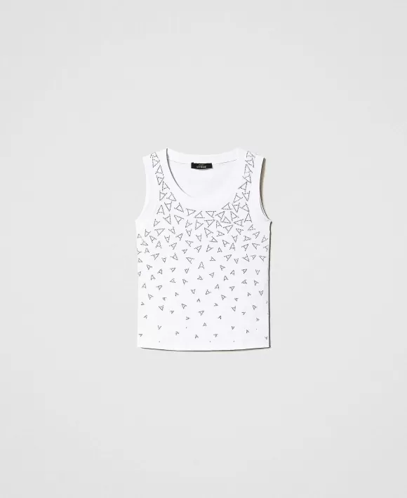 TWINSET Milano Top A Costine Con Logo Bianco Shop