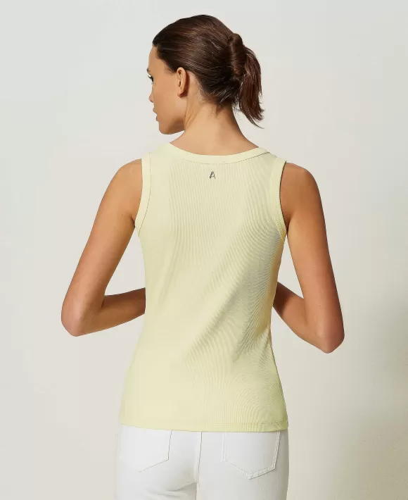 TWINSET Milano Top A Costine Con Ricamo Verde Discount