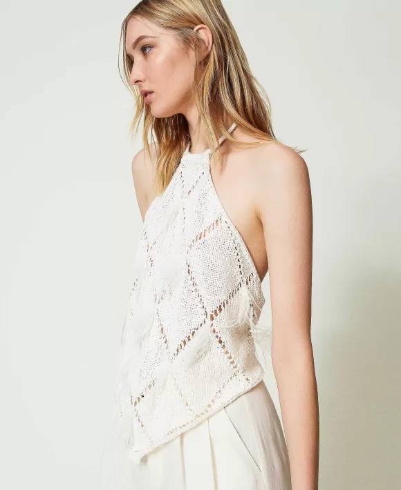 TWINSET Milano Top A Losanghe Con Piume Bianco Shop