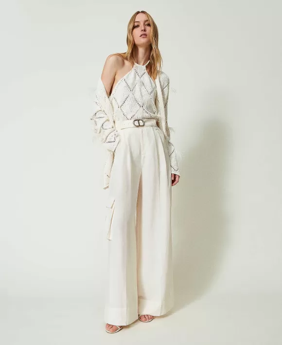 TWINSET Milano Top A Losanghe Con Piume Bianco Shop