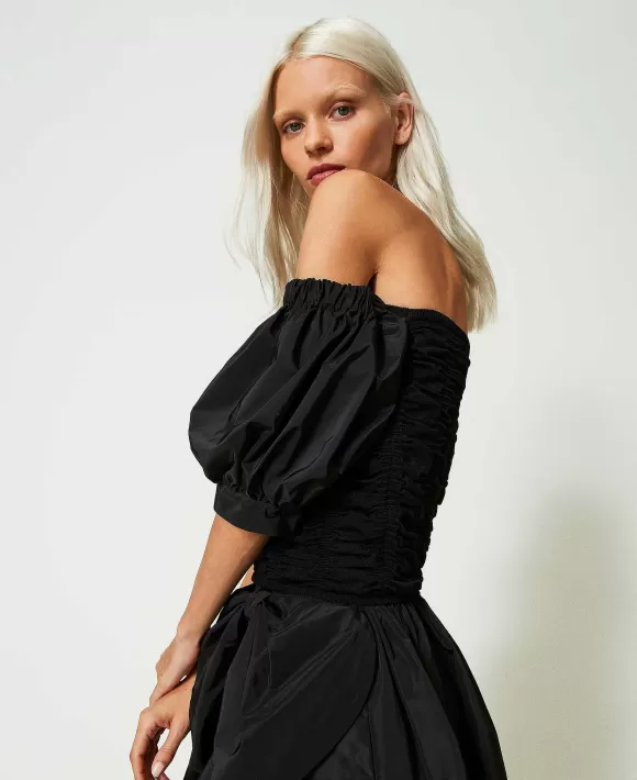 TWINSET Milano Top Con Arricciatura E Maniche Balloon Nero Clearance