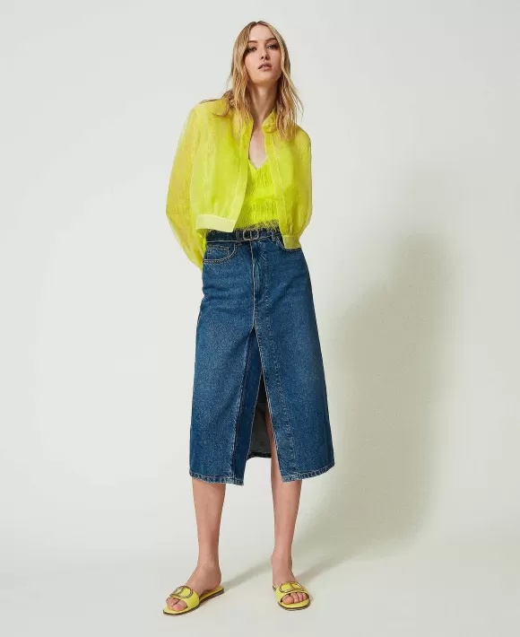 TWINSET Milano Top Con Fili Effetto Piume Giallo Discount