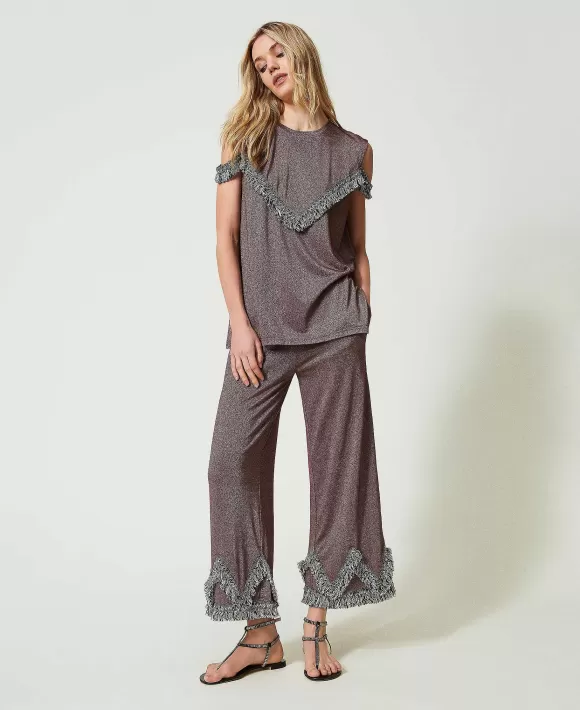 TWINSET Milano Top Con Frange Bicolor Marrone Best