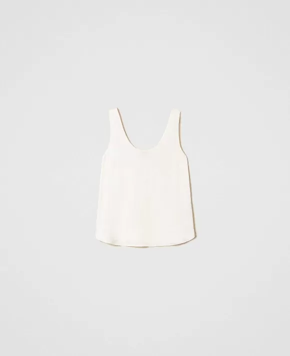 TWINSET Milano Top Con Spalline Larghe In Raso Bianco New