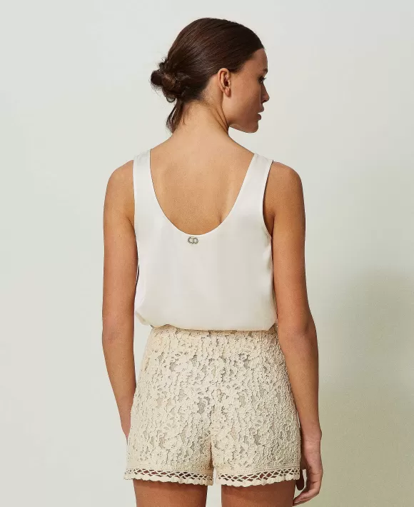 TWINSET Milano Top Con Spalline Larghe In Raso Bianco New