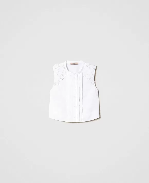 TWINSET Milano Top Corto In Popeline Con Patch Floreali Bianco Flash Sale