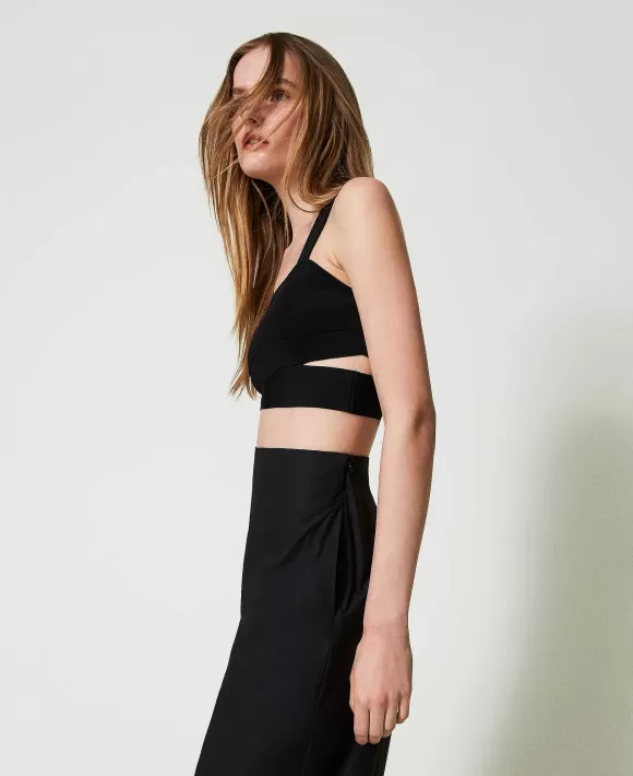 TWINSET Milano Top Cropped In Maglia Con Cut-Out Nero Discount