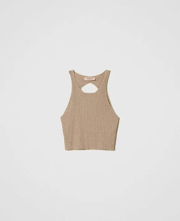 TWINSET Milano Top Cropped In Maglia Lurex Beige New