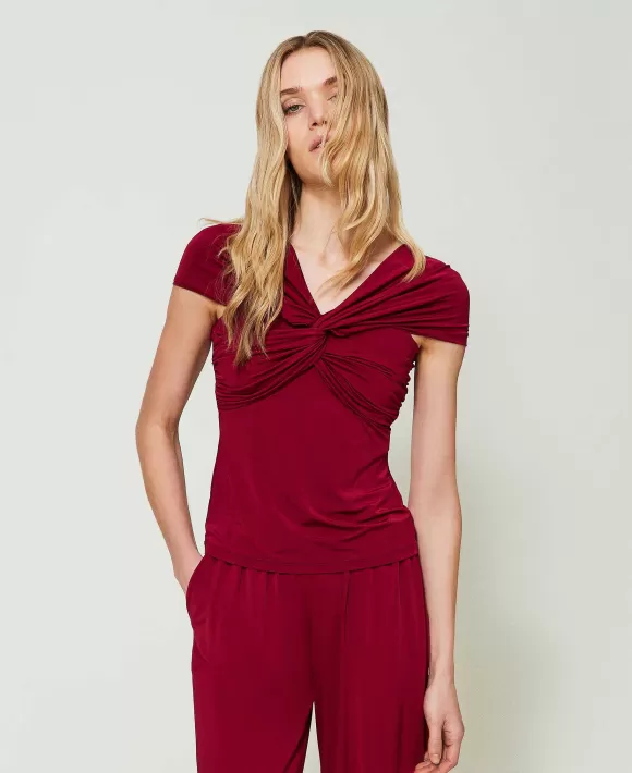 TWINSET Milano Top Fitted Con Drappeggio Rosso Online