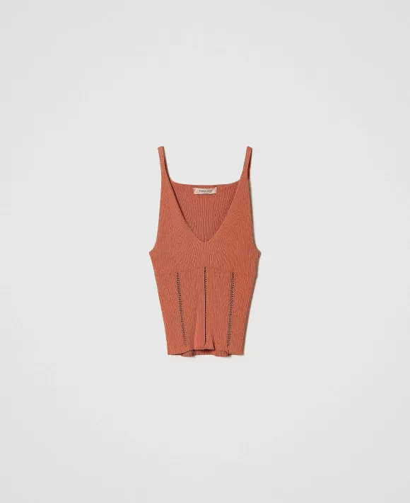 TWINSET Milano Top Fitted In Maglia A Coste Arancio Cheap