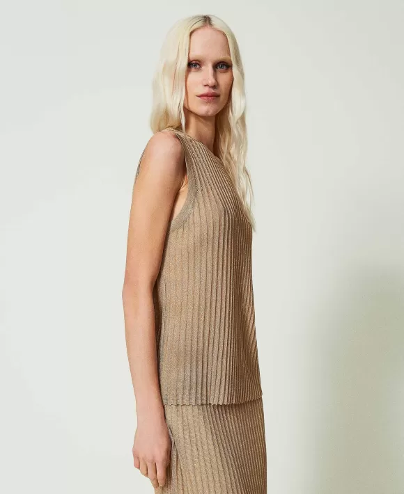 TWINSET Milano Top Girocollo In Maglia Lurex Beige Online
