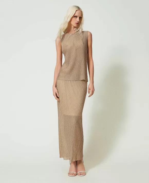 TWINSET Milano Top Girocollo In Maglia Lurex Beige Online