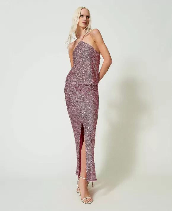 TWINSET Milano Top Halter In Full Paillettes Rosa Fashion