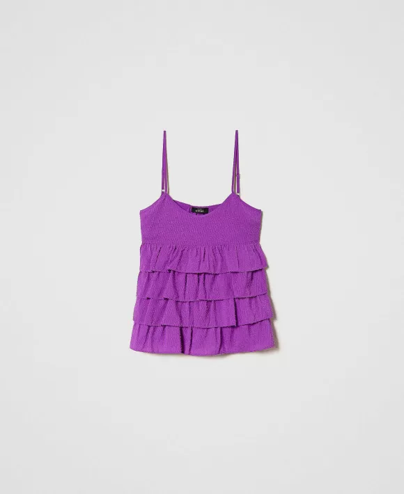 TWINSET Milano Top In Cr Pe Fil Coup Con Balze Viola Sale