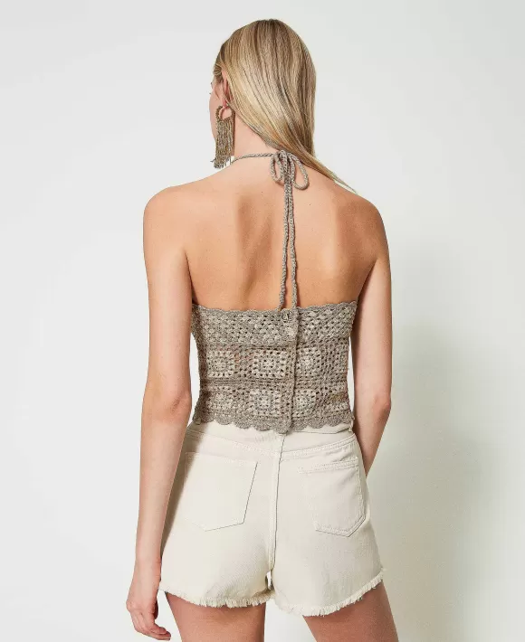TWINSET Milano Top In Maglia Crochet Lurex Multicolor Beige Best