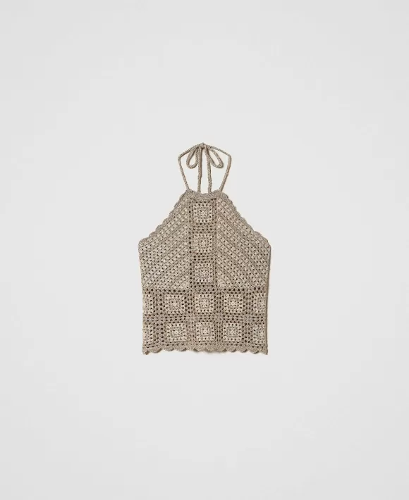 TWINSET Milano Top In Maglia Crochet Lurex Multicolor Beige Best