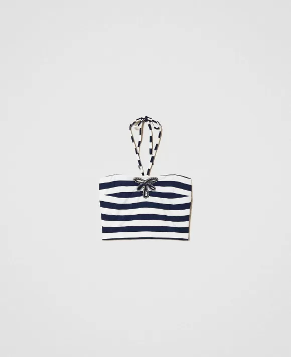 TWINSET Milano Top In Maglia Jacquard Con Ricamo Nero New