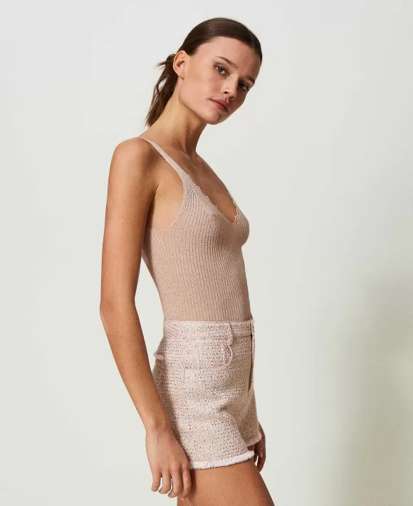 TWINSET Milano Top In Maglia Seamless A Costine Rosa Discount