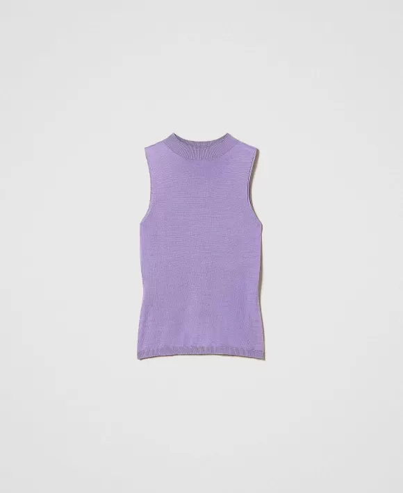 TWINSET Milano Top In Maglia Seamless In Seta Viola Shop