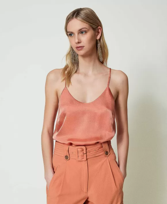 TWINSET Milano Top In Raso Con Spalline Sottili Arancio Online