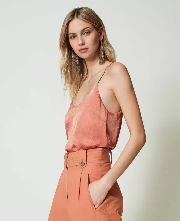 TWINSET Milano Top In Raso Con Spalline Sottili Arancio Online