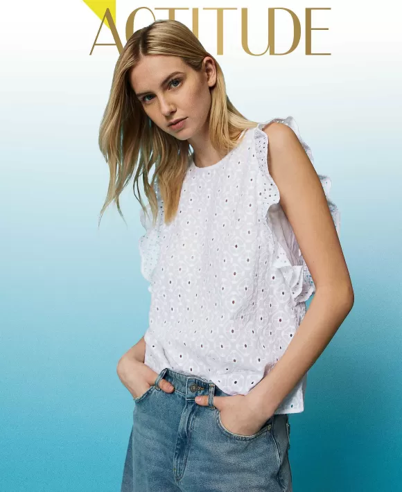 TWINSET Milano Top In Sangallo Con Volant Bianco Sale