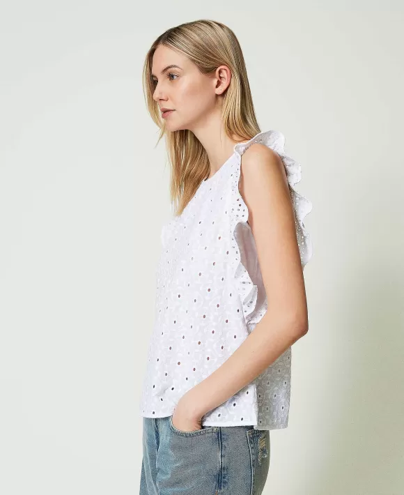 TWINSET Milano Top In Sangallo Con Volant Bianco Sale
