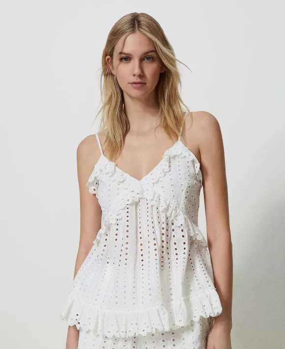 TWINSET Milano Top In Sangallo Con Volant E Balza Bianco Online