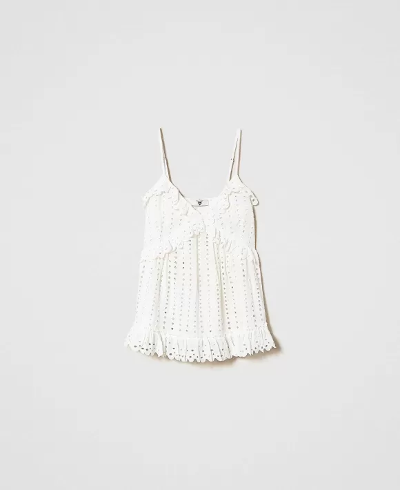TWINSET Milano Top In Sangallo Con Volant E Balza Bianco Online
