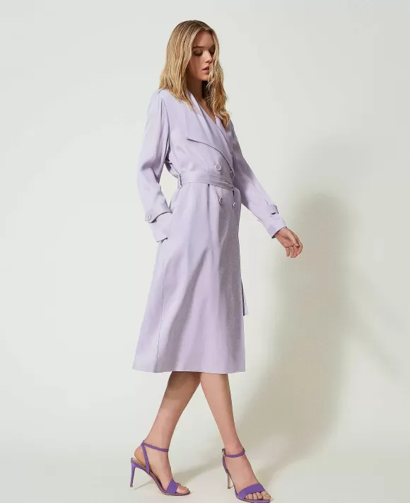 TWINSET Milano Trench In Raso Con Cintura Viola Flash Sale