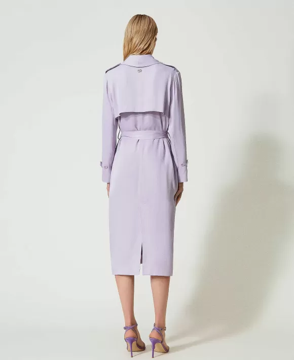 TWINSET Milano Trench In Raso Con Cintura Viola Flash Sale