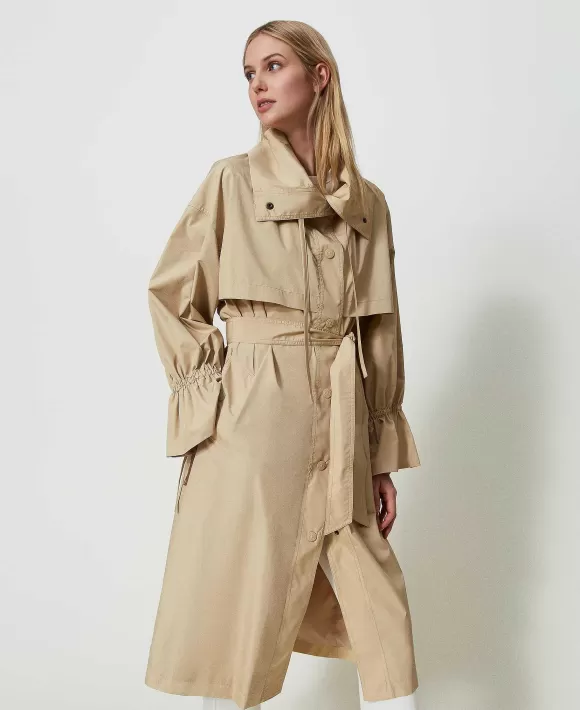 TWINSET Milano Trench In Taffet Con Cintura Beige Online