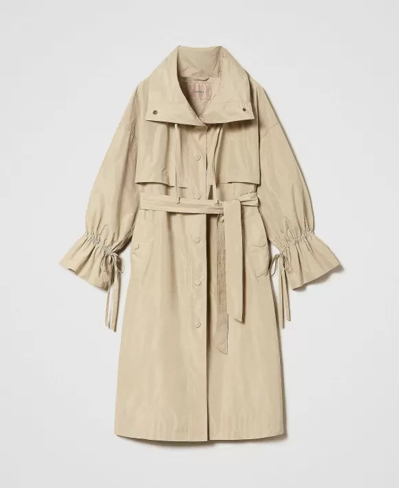 TWINSET Milano Trench In Taffet Con Cintura Beige Online