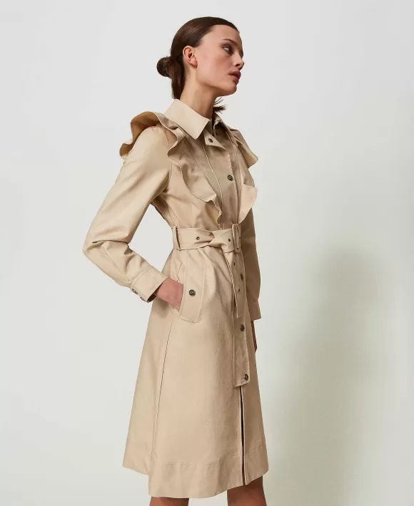 TWINSET Milano Trench In Tessuto Double Con Volant Beige Flash Sale