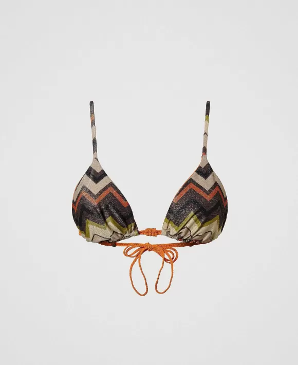 TWINSET Milano Triangolo Da Bagno Lurex A Stampa Chevron Marrone Shop