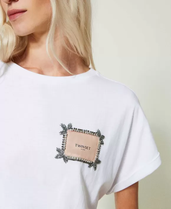 TWINSET Milano T-Shirt Con Etichetta Logo E Ricamo Bianco Sale