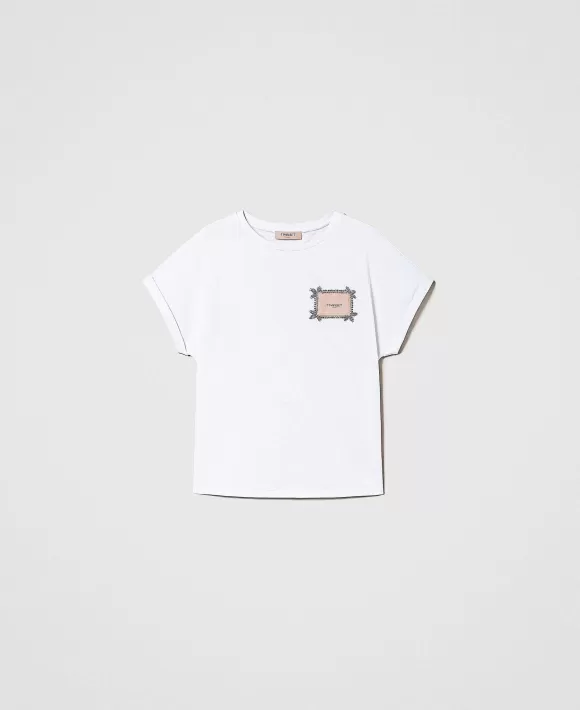 TWINSET Milano T-Shirt Con Etichetta Logo E Ricamo Bianco Sale