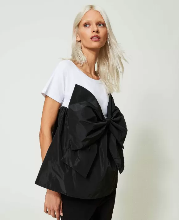 TWINSET Milano T-Shirt Con Fiocco In Taffet Bianco Online