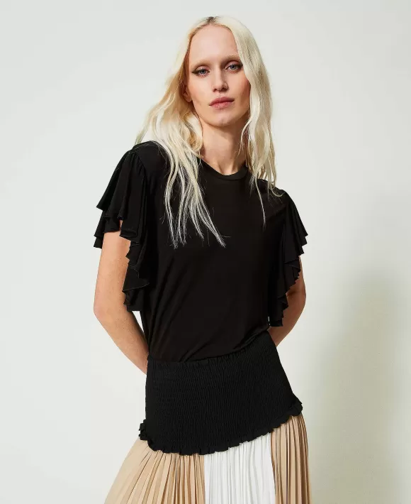 TWINSET Milano T-Shirt Con Maniche Ad Aletta Nero Sale