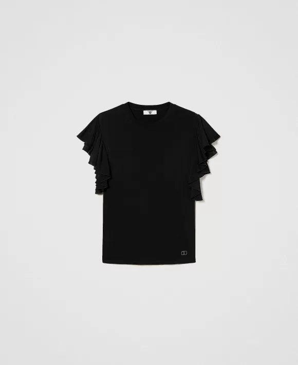 TWINSET Milano T-Shirt Con Maniche Ad Aletta Nero Sale